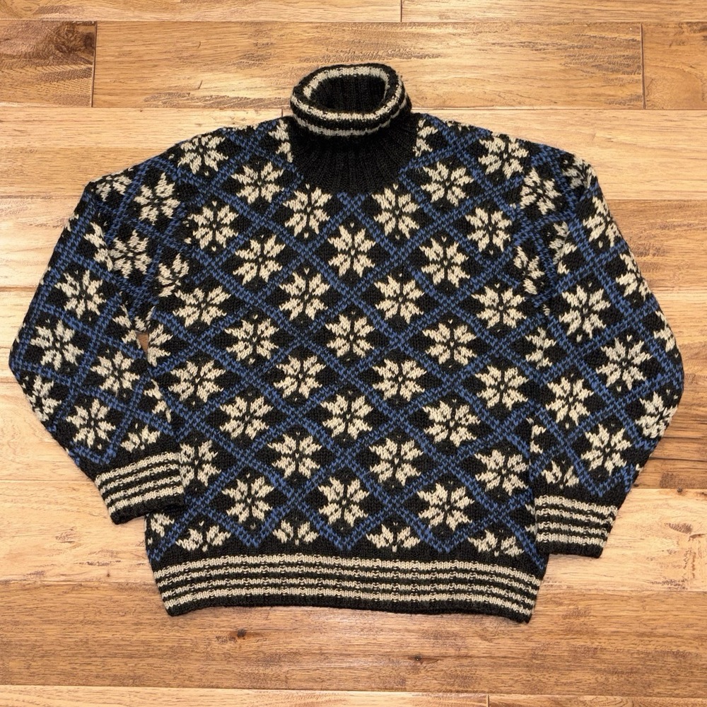 VTG 90s J Crew Fair Isle Wool Sweater XL Blue Tag Geometric Knit